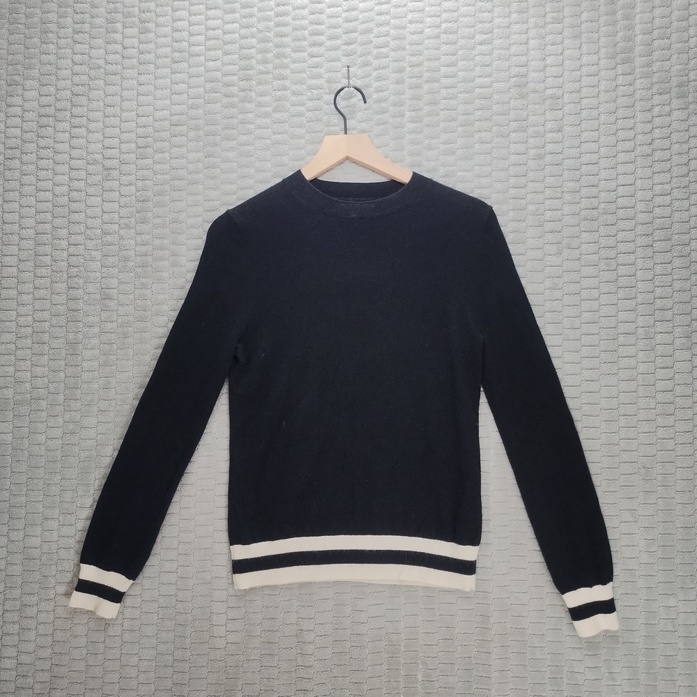 Chinti & Parker Black and Cream Wool and Cashmere Crewneck Sweater-Sz S